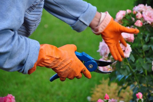 Professional patio cleaning equipment in action