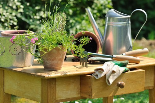 Close-up of patio cleaning equipment