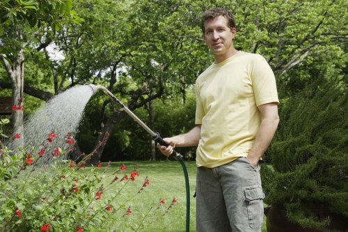 Eco-friendly patio cleaning approach in a vibrant urban setting