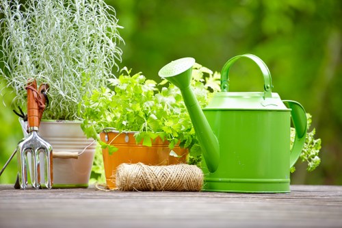 Homeowner cleaning a patio with eco-friendly products in Monken Hadley