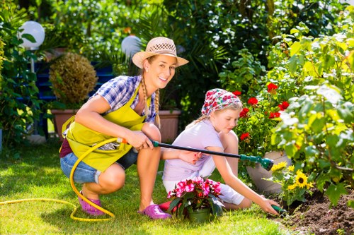 Eco-friendly cleaning products being applied on a patio